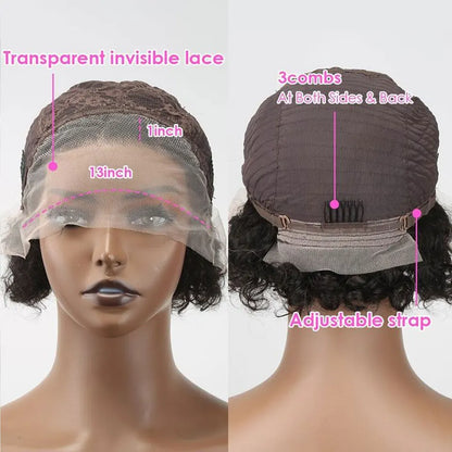 Sale Short bob deep wave wig full lace wigs short styles Transparent Curly Short Bob Wig 13x1 Lace Wig Remy Human Hair