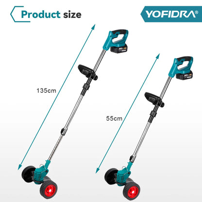YOFIDRA 100-135cm Electric Lawn Mower Foldable Trimmer Pruning Cutting Garden Power Tool For 21V 18V Battery With 2 Battery