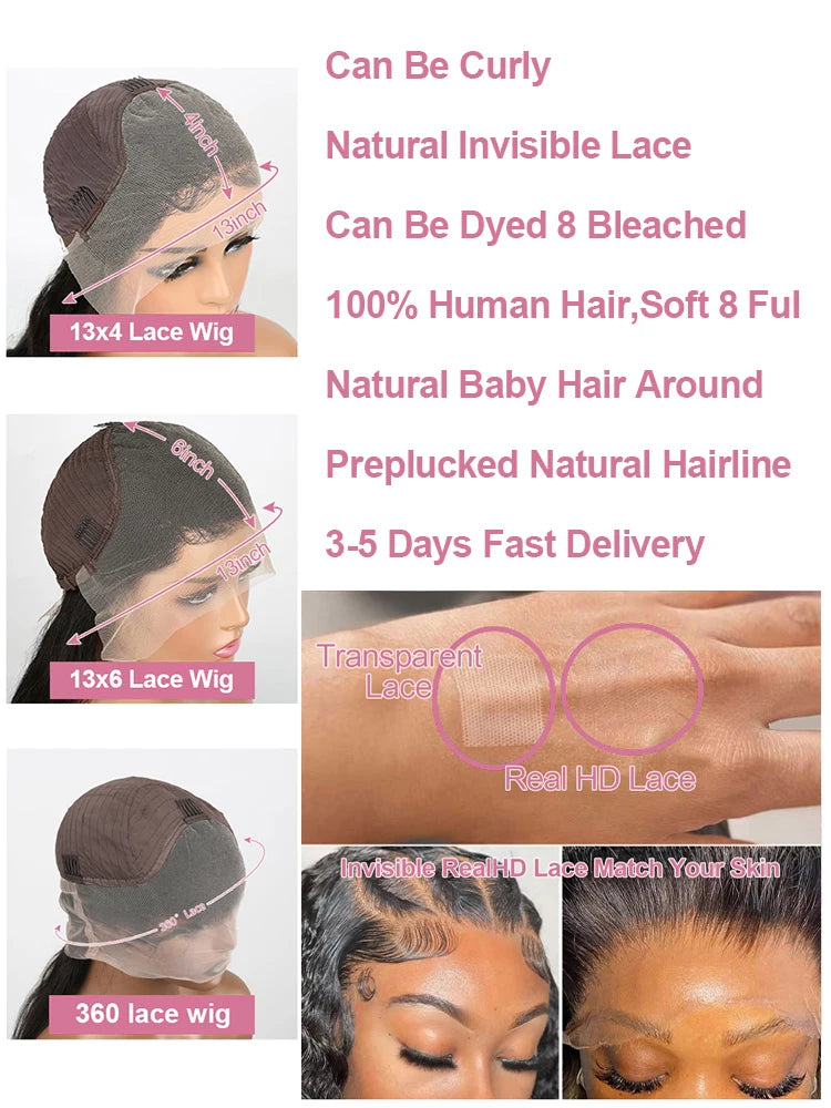 300% High Density 40 46 Inch Bone Straight 13x6 HD Lace Front Wigs Human Hair Brazilian 13x4 360 Full Lace Frontal Wig Pre Pluck