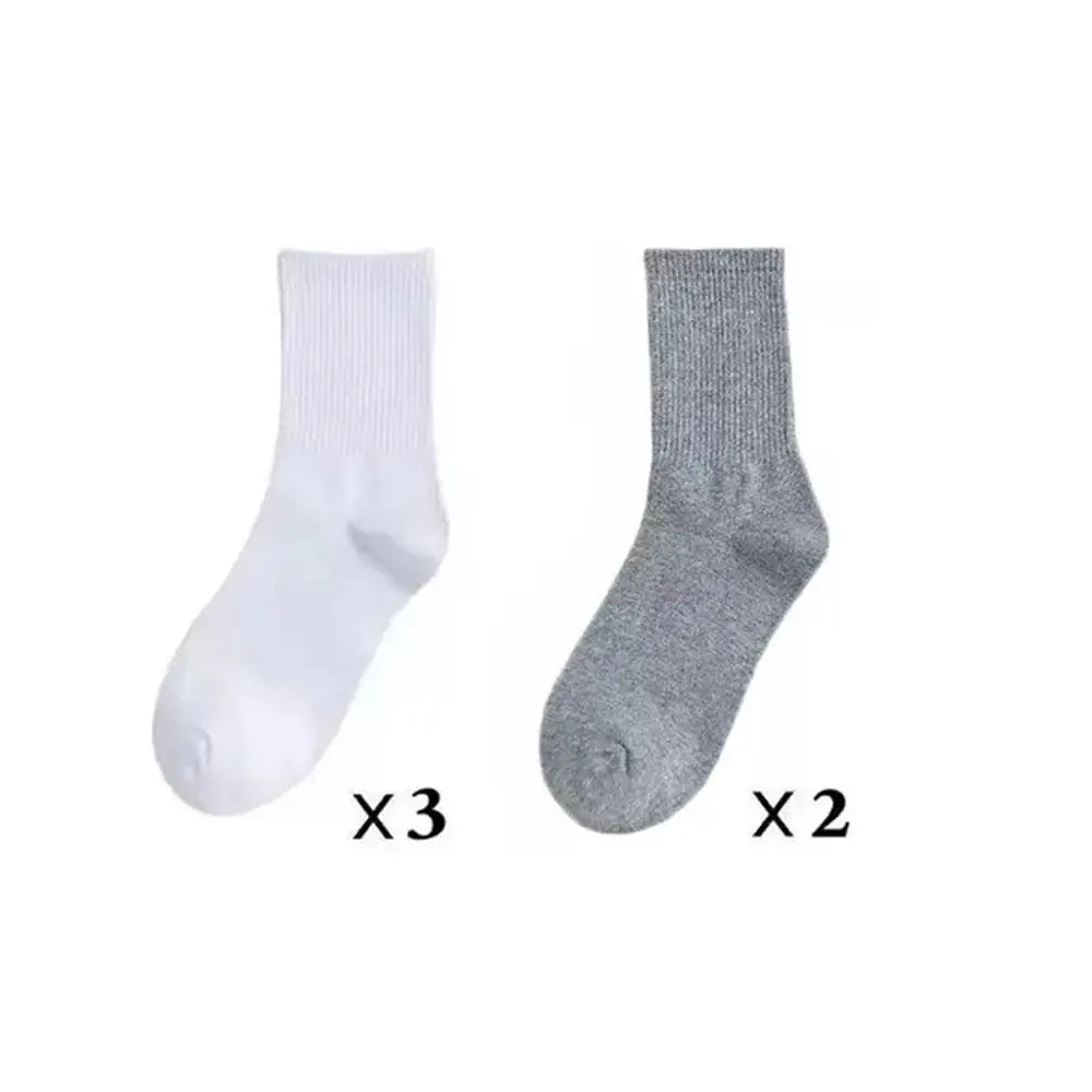 5 Pairs Women White Socks Cotton Harajuku Korean Style Socks For Girl And Boys School Middle Tube Socks