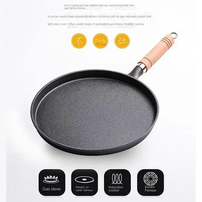 26cm Cast Iron Frying Pan Uncoated Non-stick Egg Pancake Pan Crepe Maker Steak Frying Pot Gas Induction Cooker Kitchen Cookware
