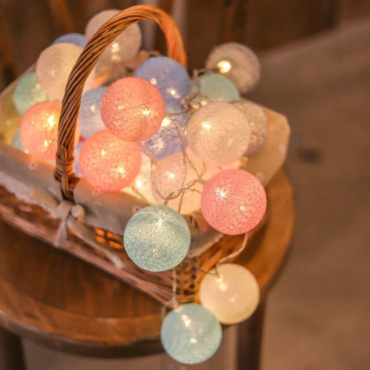 Battery Colorfull Cotton Garland 4cm LED Balls Christmas String Holiday Lights for Home Decoration Wedding Fairy Bedroom Decor