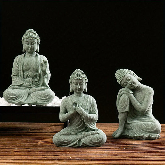 Buddha Garden Statue Fish Tank Decoration Mini Buddhism Figurine Desk Tablescape Decor Home Zen Statue Green Sandstone Thailand