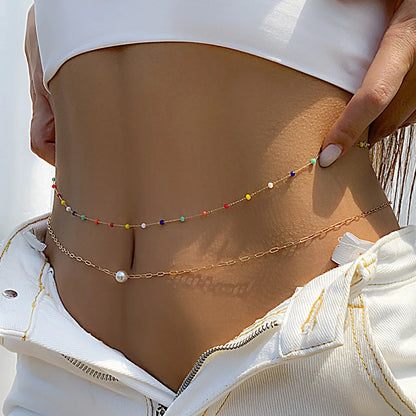 Minimalist Tassel Sequin Double Layer Chain Casual Pants Chain Hip-hop Body Chain Fashionable Retro Turquoise Waist Chain