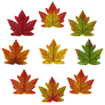 50pcs Artificial Maple Leaf Halloween Harvest Festival Home Decoration Boneless Feel Red Single Piece Artificial Maple Leaf