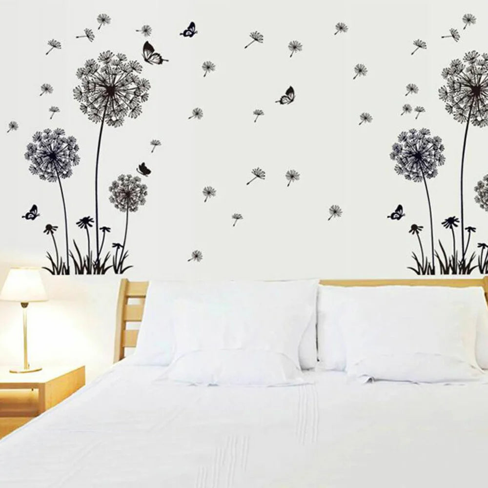 Black Dandelion Sitting Room Bedroom Wall Stickers Household Adornment Decor Decals Mural Art Poster On The Wall DIY Improvement