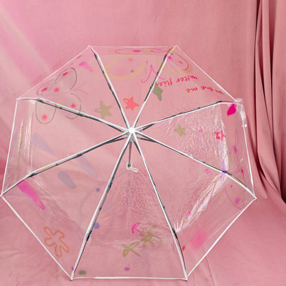 1Pc-Korean Transparent Umbrella Folding Automatic Open and Close Umbrella Mori Three-Fold Student Sunny Umbrella
