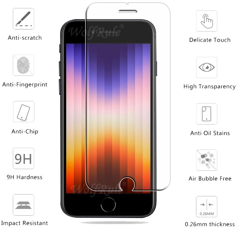 4Pcs For iPhone SE 2022 Glass iPhone SE 2022 2020 7 8 Plus Tempered Glass Transparent Clear 9H Screen Protector iPhone SE 2022