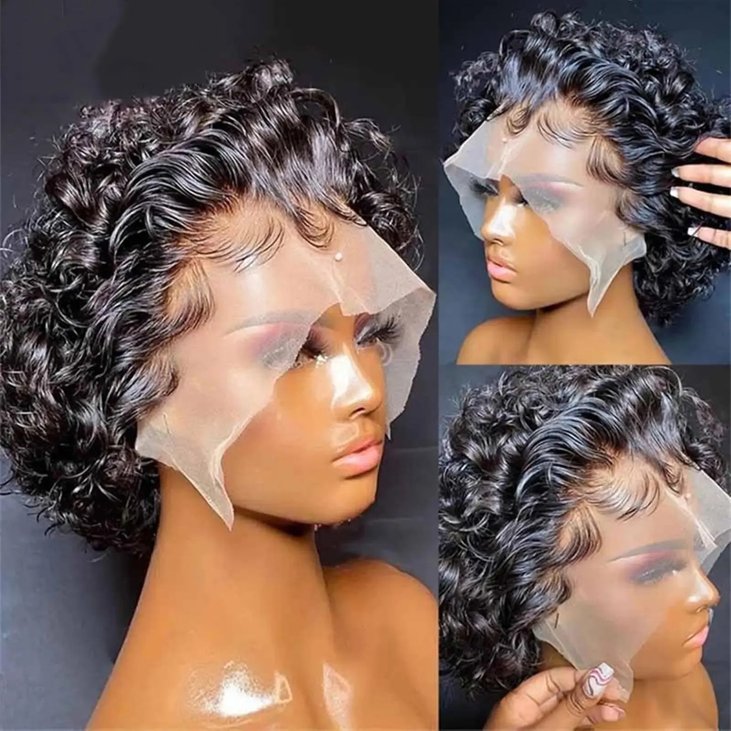 Sale Short bob deep wave wig full lace wigs short styles Transparent Curly Short Bob Wig 13x1 Lace Wig Remy Human Hair