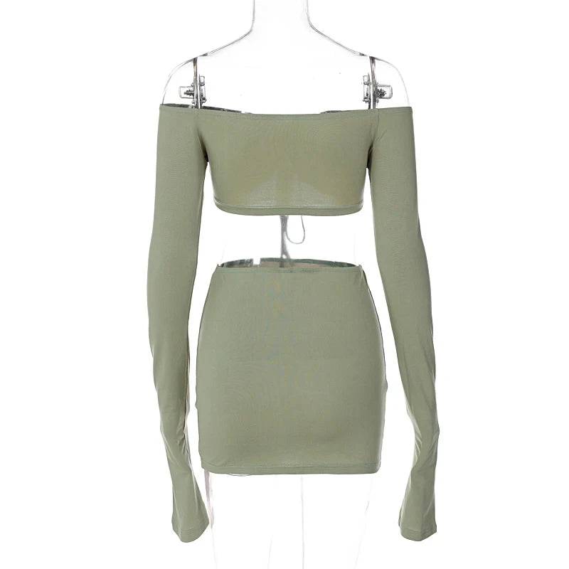 Dulzura Women 2024 Autumn Winter Long Sleeve Crop Tops Mini Skirt Two Piece Matching Sets Wholesale Items For Business S2A10683
