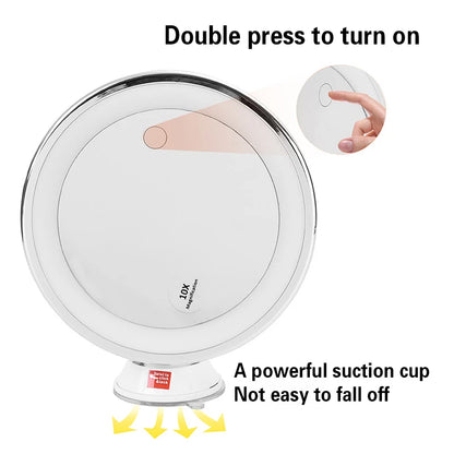 Flexible Gooseneck Makeup Mirror with LED Light 10X Magnifying Mirror Suction Cup Bright Diffused Light and 360 Degree Swivel