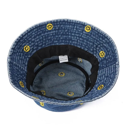 Spring Summer Strawberry Embroidery Denim Jeans Bucket Hat Legent Fisherman Hats for Women Foldable Sport Sun Beach Panama Caps