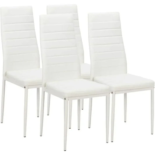 4-piece white restaurant chair set, PU leather, sturdy legs, waterproof seat, high back soft cushion