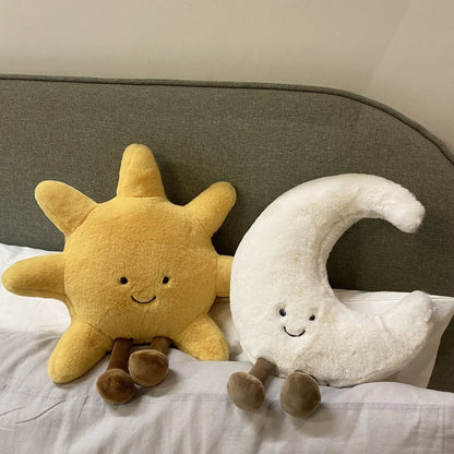 High Quality Smile Face Moon Yellow Sun Plushie Cushion Stuffed Cute Weather Plush Toy for Kid Bedroom Decor Sofa Throw Pillow