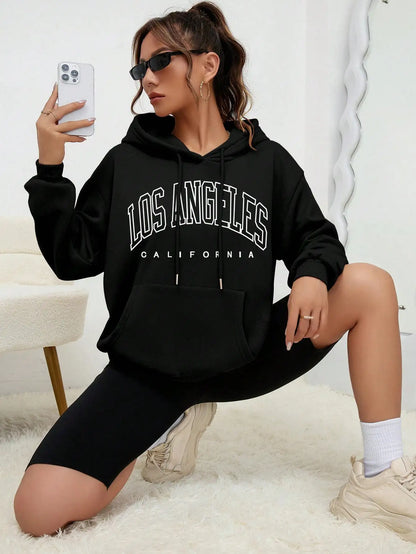 Women's Hoodies Los Angeles California Letter Printing Pocket Hoodie Casual Oversize Long Sleeve Clothes New In sweatshirts