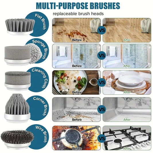6-in-1 Electric Cleaning Brush Home Appliances Wireless Electric Floor Scrubber Replaceable Brush Head Bathroom Kitchen