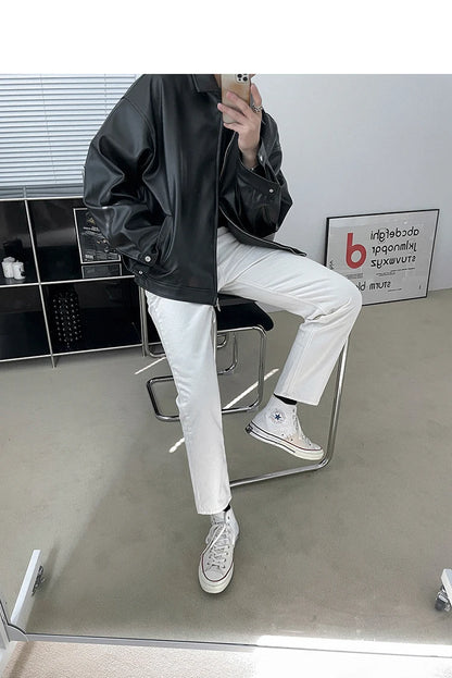 Mauroicardi Spring Autumn Cool Luxury Short Black Soft Light Pu Leather Jacket Men Zipper Casual Mens Jackets and Coats Fashion
