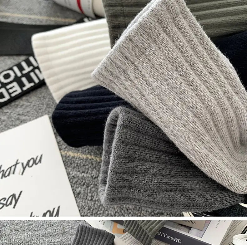 New 5 Pairs Cool Men Black White Warm Socks Set Autumn Winter Male Solid Color Sport Short Socks For Men Dropshipping