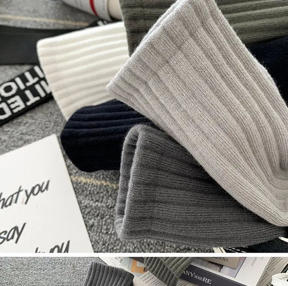 New 5 Pairs Cool Men Black White Warm Socks Set Autumn Winter Male Solid Color Sport Short Socks For Men Dropshipping