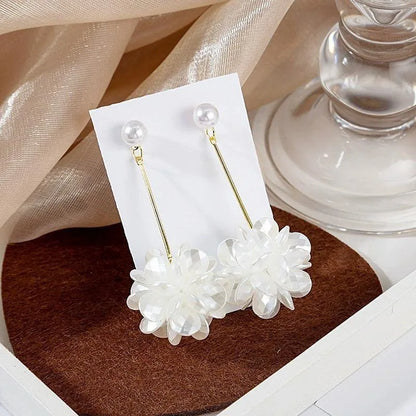 ZAKOL Korean Fashion Imitation Shell Dangle Earrings White Crystal Zirconia Flower Bridal Earring Party Accessories for Women