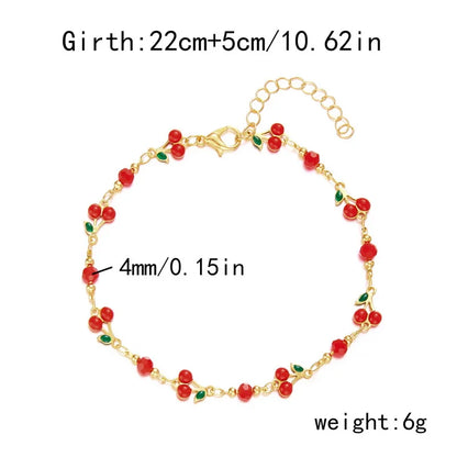 Charm Red Cherry Anklets for Women Vintage Boho Zircon Love Heart Flower Foot Leg Ankle Chain Girls Beach Party Jewelry Gifts