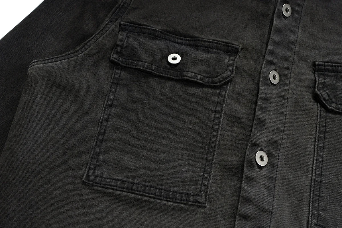 High Street Ribbons Dirty Washed Black Baggy Jeans Jacket for Men and Women Harajuku Y2k Casual Denim Coat Oversized Clothes