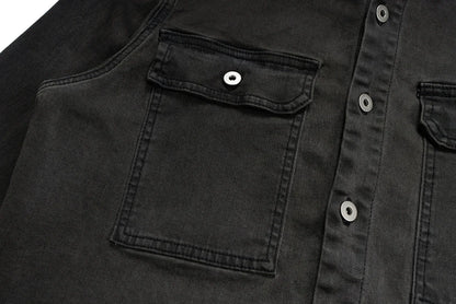High Street Ribbons Dirty Washed Black Baggy Jeans Jacket for Men and Women Harajuku Y2k Casual Denim Coat Oversized Clothes