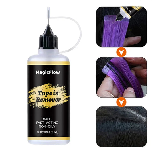 MagicFlow 100ml Tape-in Hair Extension Remover - Easily Removes Lace Wigs, Clip-in Extensions, Hairline Glue, and Adhesive Resid