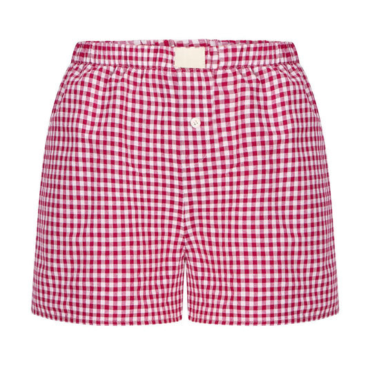 Gingham Boxer Shorts for Women Teen-girls Elastic Waistband Pull-on Red Blue Plaid Shorts Outfit Casual Lounge Summer Shorts