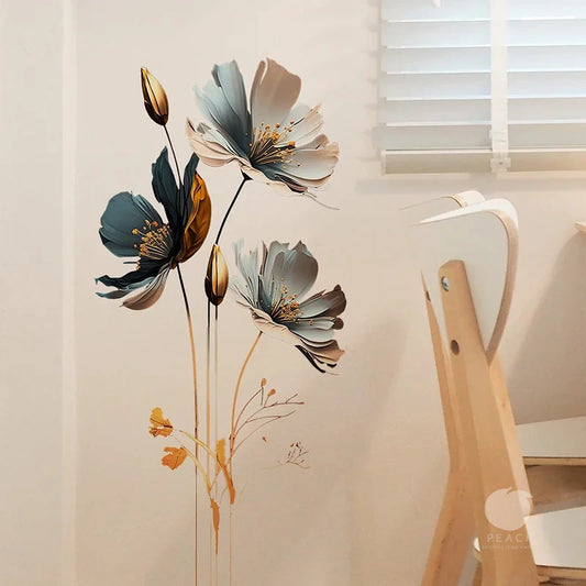 1PCS Simulation Three-Dimensional Relief Texture Flowers Bedroom Home Decoration Wall Stickers Self-Adhesive