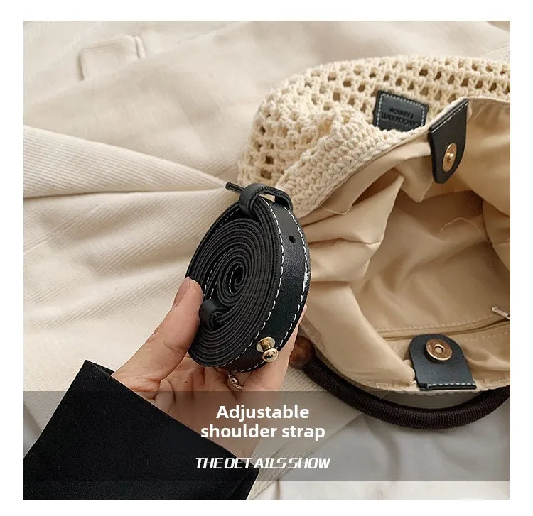 Beach Summer Bag for Women Mesh Woven Shoulder Bag Adjustable Strap Handbag Large Capacity Hobo Bag for Travel Vacation