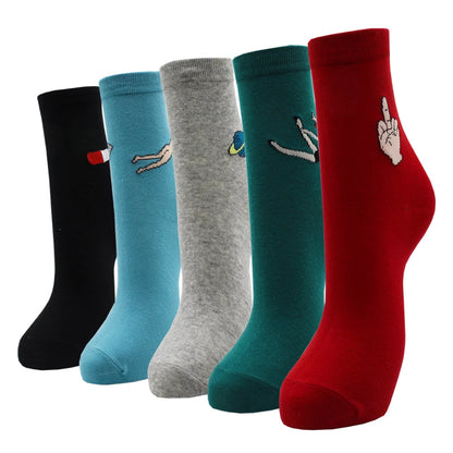 5 Pairs New Fashion Colorful Harajuku Korean Kawaii Cute Women Socks Cat Dog Owl Stripe Avocado Girl Cotton Cartoon Socks