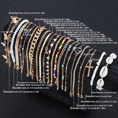 22 Pcs Minimalist Love Butterfly Shell Rhinestone Bead Anklet Set For Women Summer Beach Boho Anklets Fashion Jewelry Gifts 2024