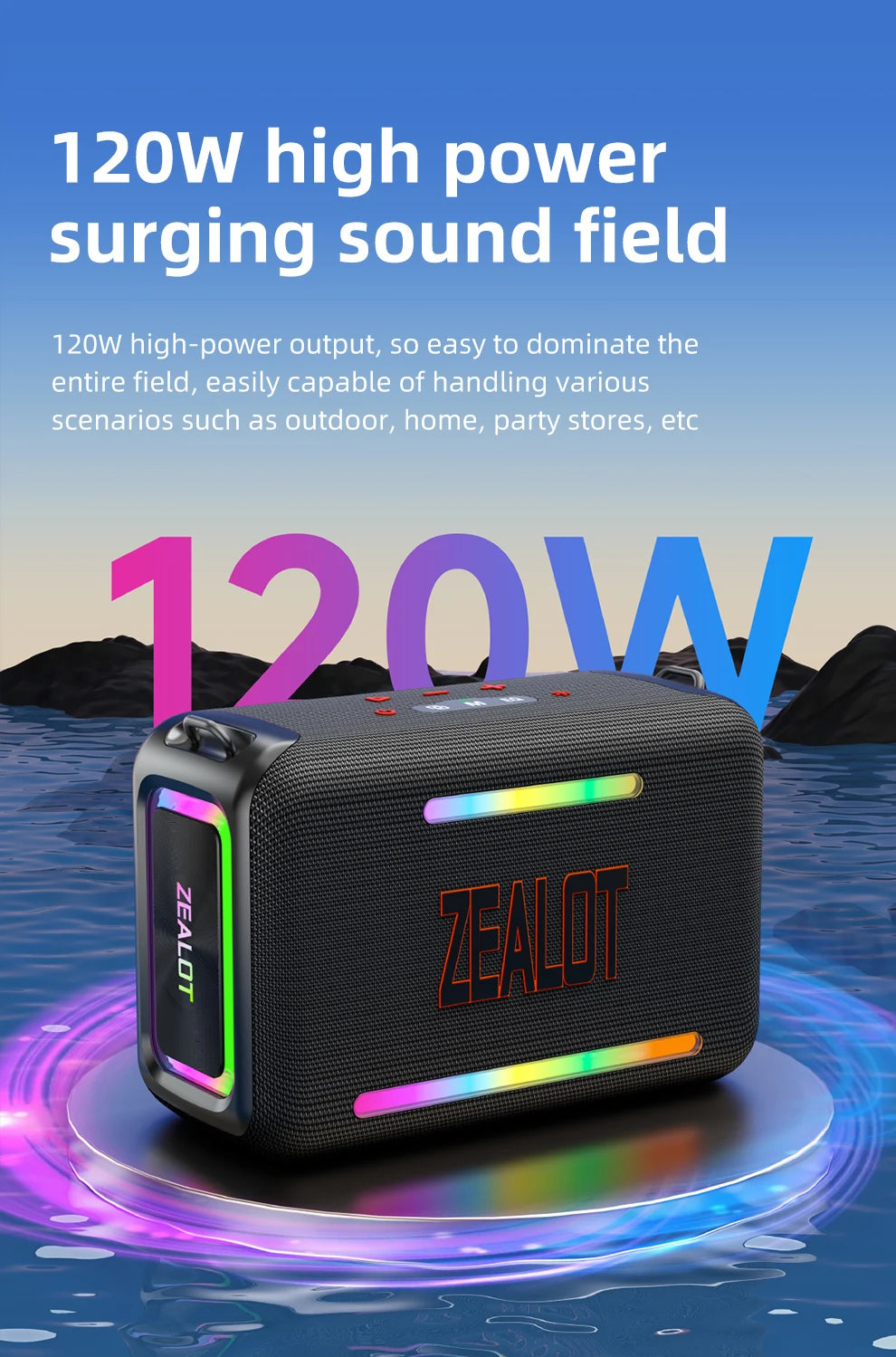 ZEALOT-S95 Waterproof Portable Bluetooth Speaker, Wireless Outdoor Boombox, SubwooferTriple Passive Radiators, Deep Bass,120W