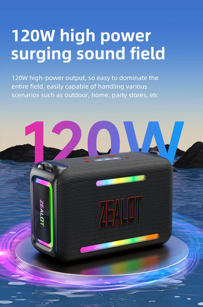 ZEALOT-S95 Waterproof Portable Bluetooth Speaker, Wireless Outdoor Boombox, SubwooferTriple Passive Radiators, Deep Bass,120W