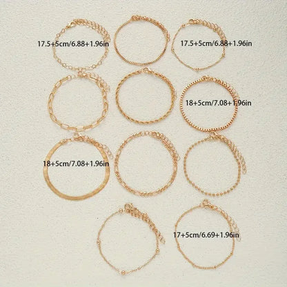 11pcs Chic Snake Chain Bracelet Set for Women Boho Simple Elegant Heart Geometric Chain Vacation Date Casual Jewelry Gifts 2025