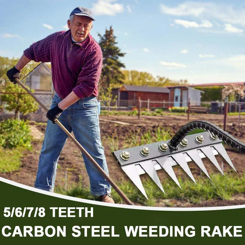 5/6/7/8 Teeth Agricultural Rake Soil Loosening Weeding Tool Manganese Steel Garden Weeding Rake Multi-use Agricultural Straw Hoe