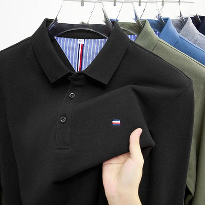 New Men's Casual and Fashionable Embroidered Long Sleeved Polo Shirt Comfortable Breathable and Versatile Summer Top