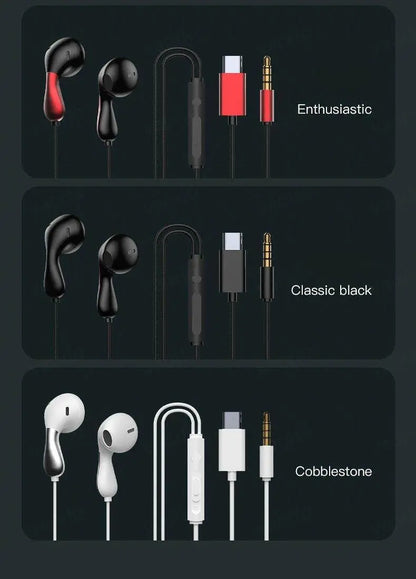 9D HIFI Heavy Bass Waterdrop Style Wired Earphones 3.5MM AUX/Type-C Digital Chip Headsets For Samsung Xiaomi Android Tablet PC