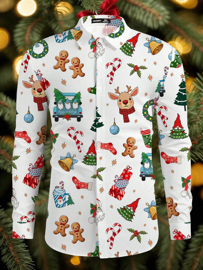 Christmas Festival Theme Men's 3D Printed Formal Shirts Christmas Tree Santa Claus Graphic Long Sleeve Shirt Fashion Men's Shirt