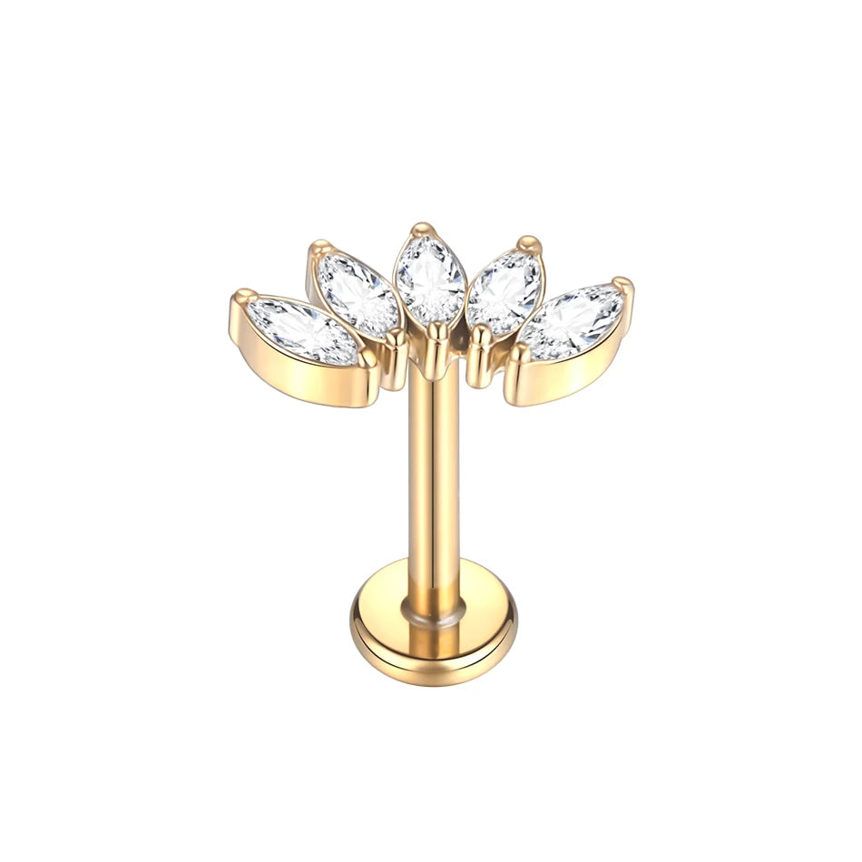 1pcs Titanium Piercing Cross Flower Stud Earring Internally Threaded Cubic Zircon Tragus Helix Piercing Body Jewelry