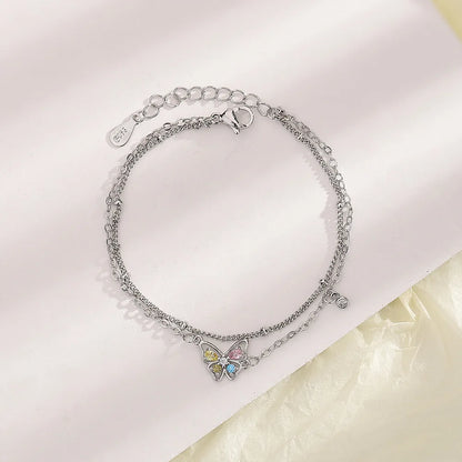 VENTFILLE 925 Sterling Silver Diamond-Studded Butterfly Bracelet Women's Fashion Temperament Flower Adjustable Bracelet