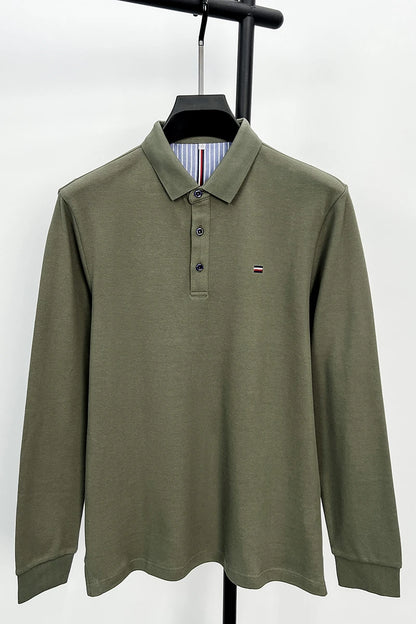 New Men's Casual and Fashionable Embroidered Long Sleeved Polo Shirt Comfortable Breathable and Versatile Summer Top