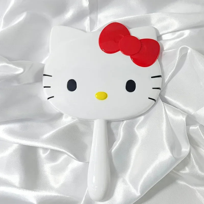 Cartoon Sanrio Hello Kitty Handheld Makeup Mirror Kawaii Kt Cat Handle Make Up Mirrors Girl Birthday Gift
