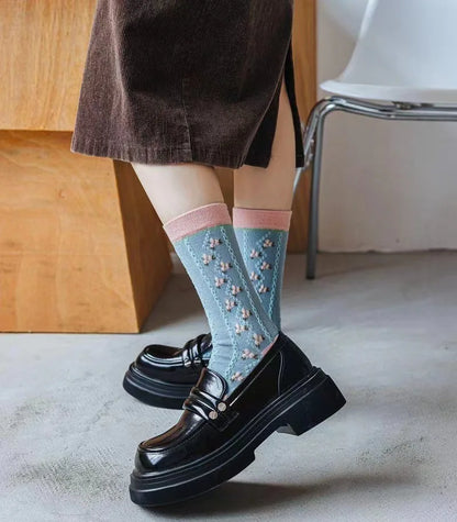 Women Socks Flower Rabbit Pattern Cute Kawaii Japanese Korean Style Cotton Harajuku Funny Breathable Casual Spring Floral Socks