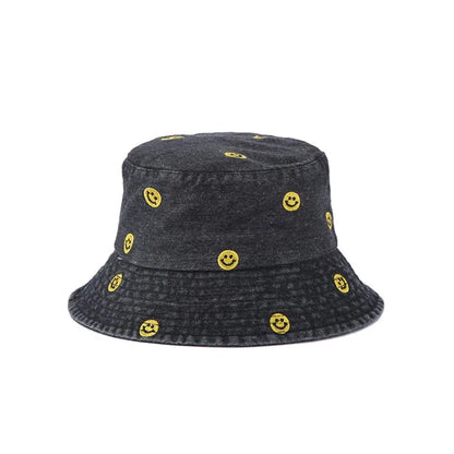 Spring Summer Strawberry Embroidery Denim Jeans Bucket Hat Legent Fisherman Hats for Women Foldable Sport Sun Beach Panama Caps