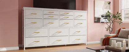 Dresser TV Stand with Power Outlet & USB White Dresser for Bedroom with 16 Drawers TV Stands for Living Room TV
