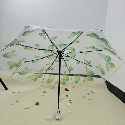 1Pc-Korean Transparent Umbrella Folding Automatic Open and Close Umbrella Mori Three-Fold Student Sunny Umbrella