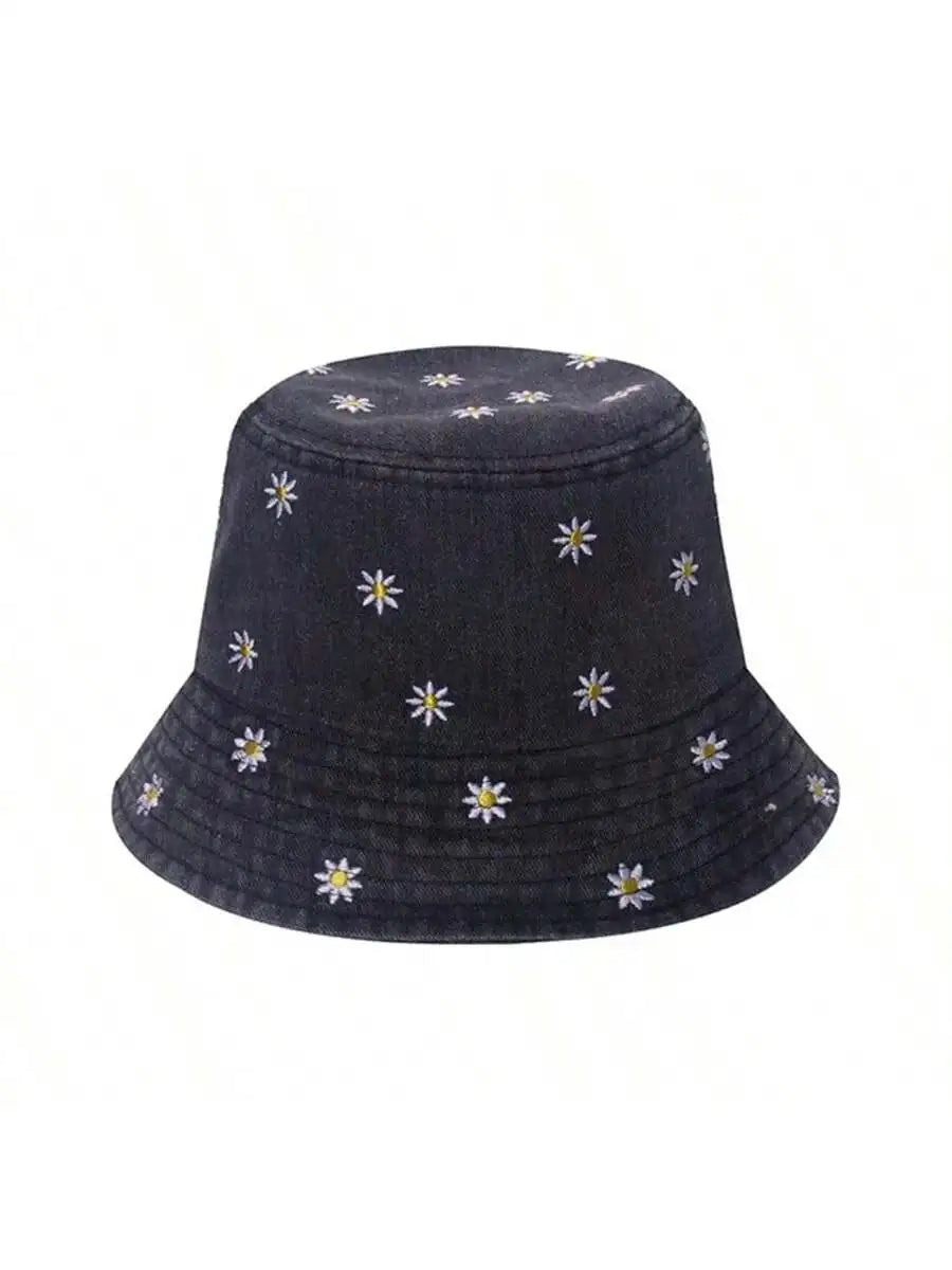 Spring Summer Strawberry Embroidery Denim Jeans Bucket Hat Legent Fisherman Hats for Women Foldable Sport Sun Beach Panama Caps
