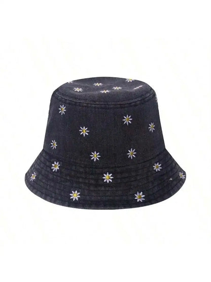 Spring Summer Strawberry Embroidery Denim Jeans Bucket Hat Legent Fisherman Hats for Women Foldable Sport Sun Beach Panama Caps